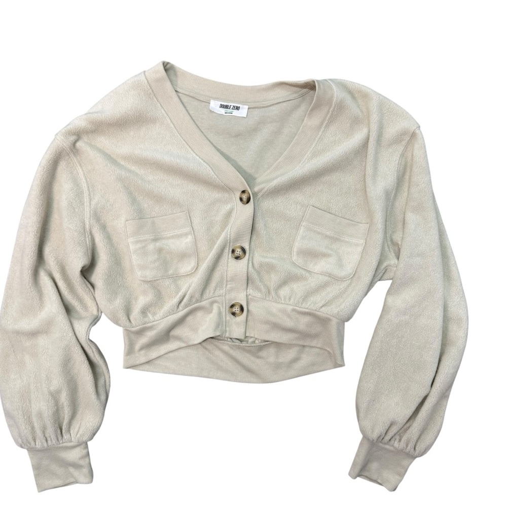 Double Zero Beige Cropped Button-Up Cardigan - image 1